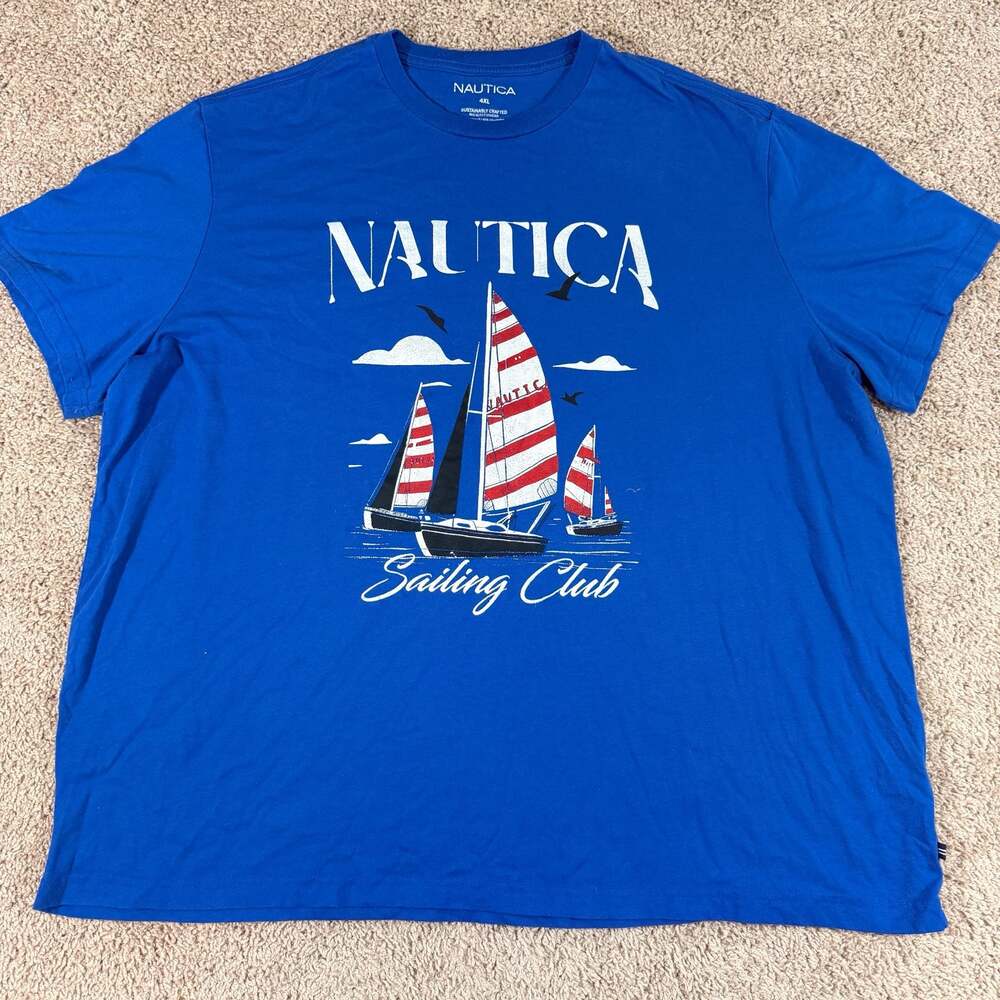 Nautica Sailing Club Graphic T Shirt Blue 4XL Big Tall Coastal Beach EUC